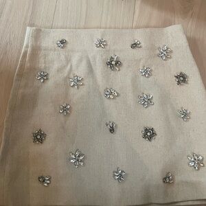 Zara Cream Embellished Mini Pencil Skirt